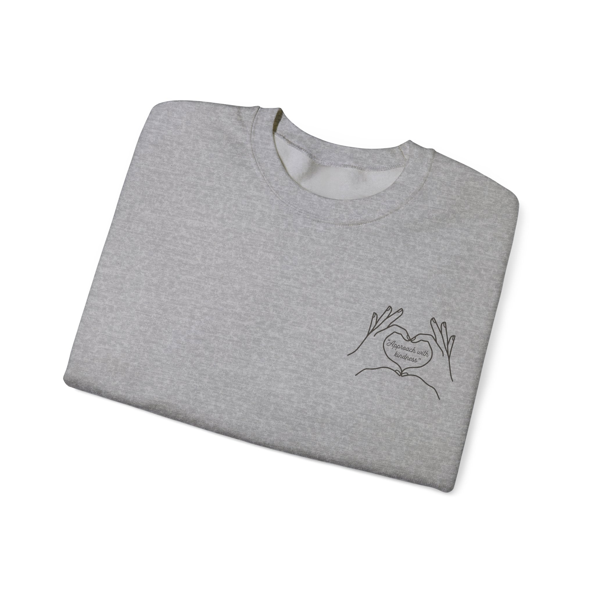 Approach with kindness Minimal Line Art Heart Hands Crewneck Sweatshirt