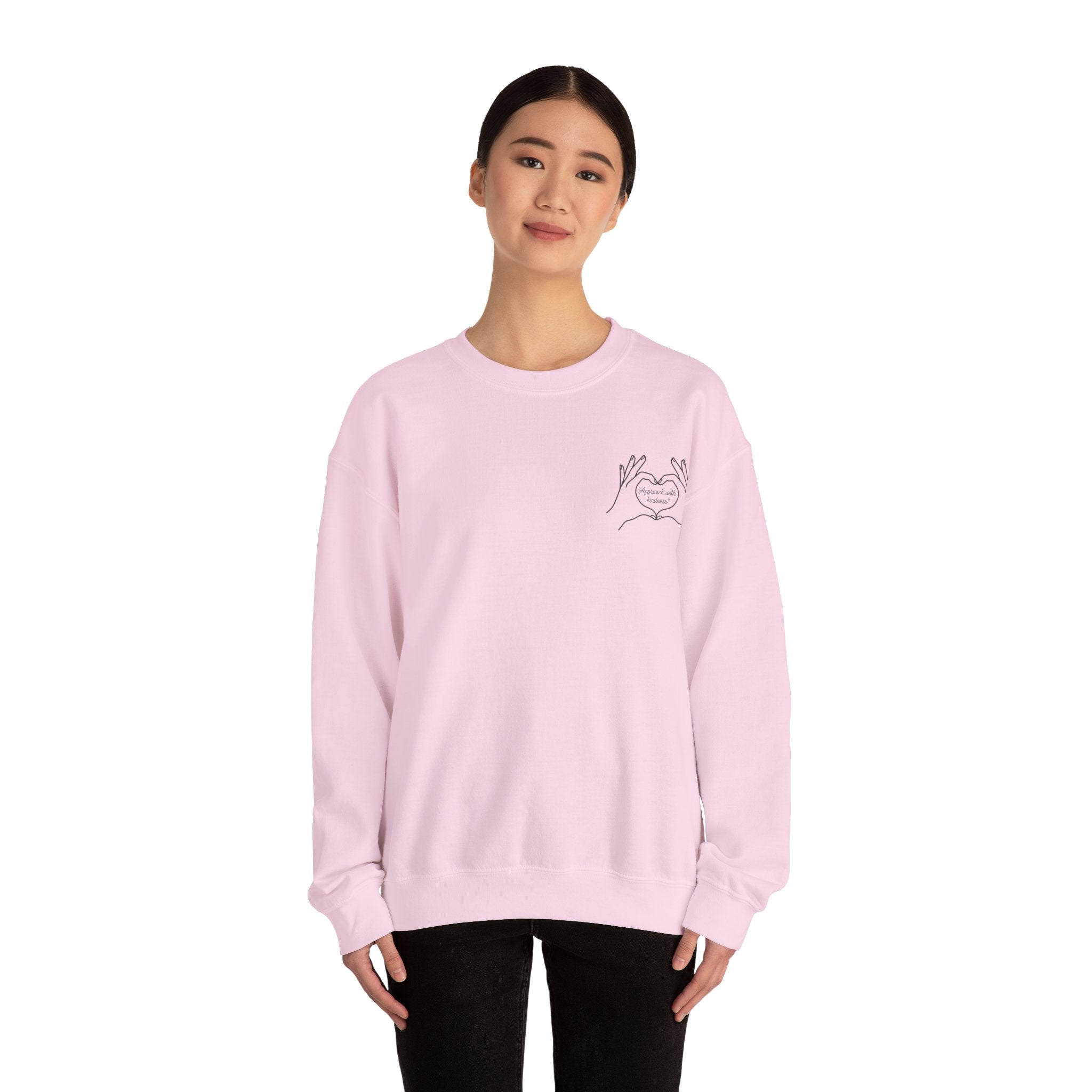 Approach with kindness Minimal Line Art Heart Hands Crewneck Sweatshirt