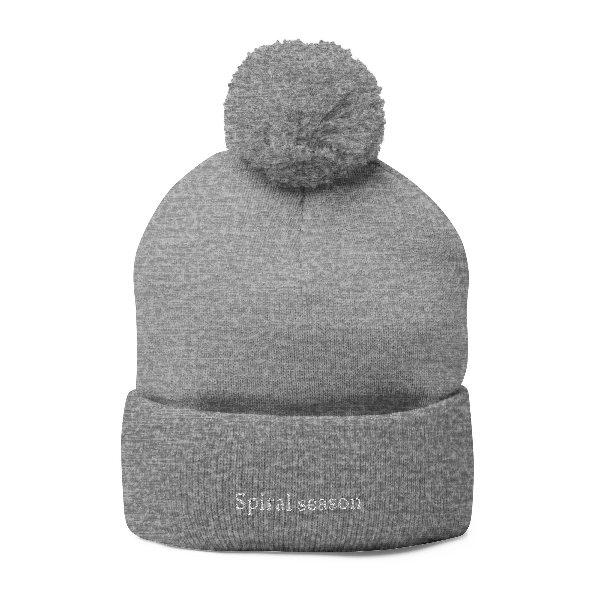 Embroidered Pom-Pom Beanie — "Spiral season" Winter Knit Hat
