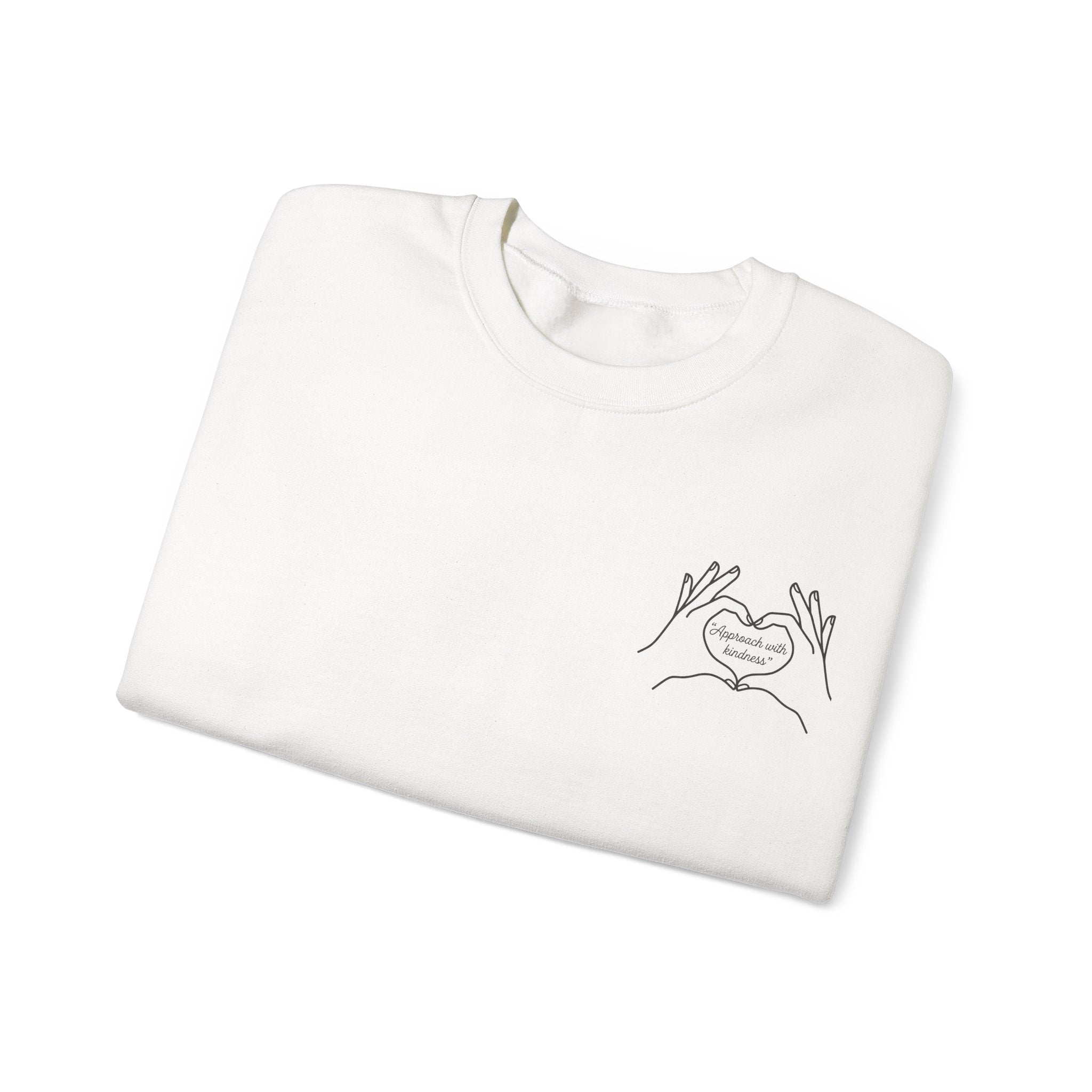 Approach with kindness Minimal Line Art Heart Hands Crewneck Sweatshirt