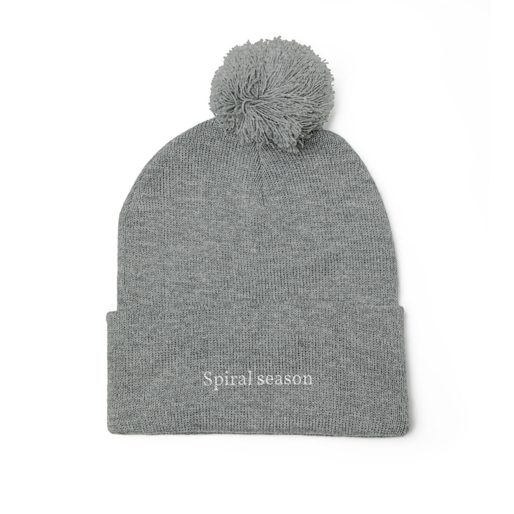 Embroidered Pom-Pom Beanie — "Spiral season" Winter Knit Hat