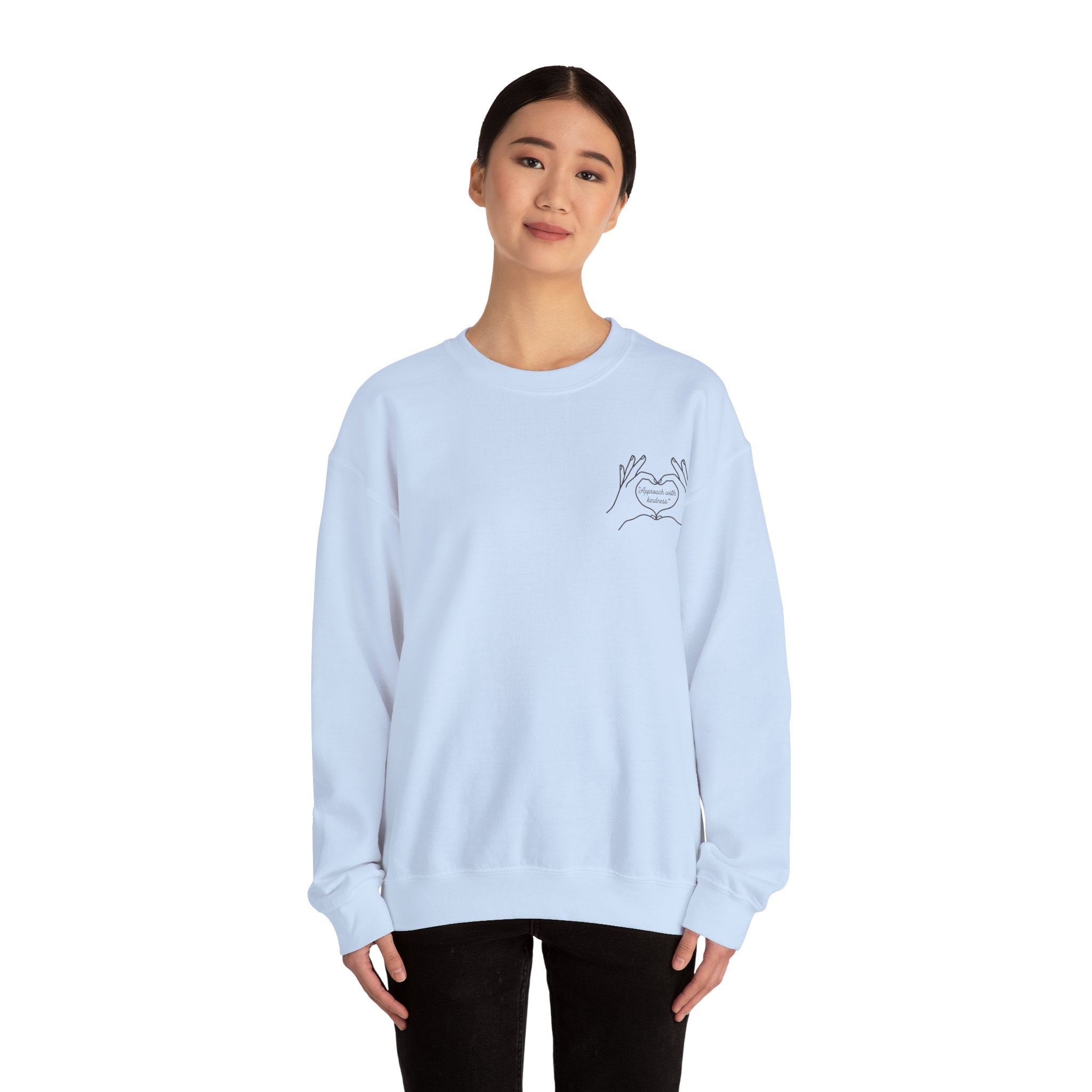Approach with kindness Minimal Line Art Heart Hands Crewneck Sweatshirt