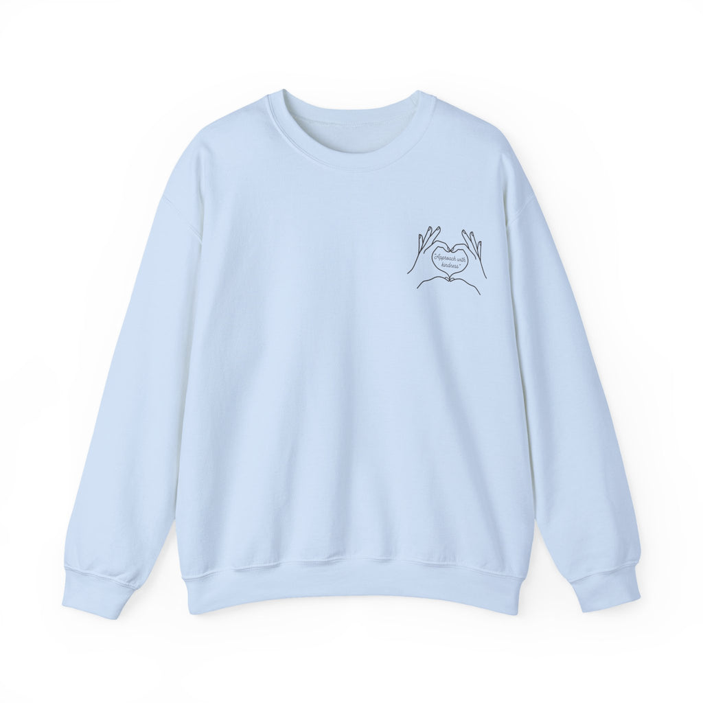 Approach with kindness Minimal Line Art Heart Hands Crewneck Sweatshirt