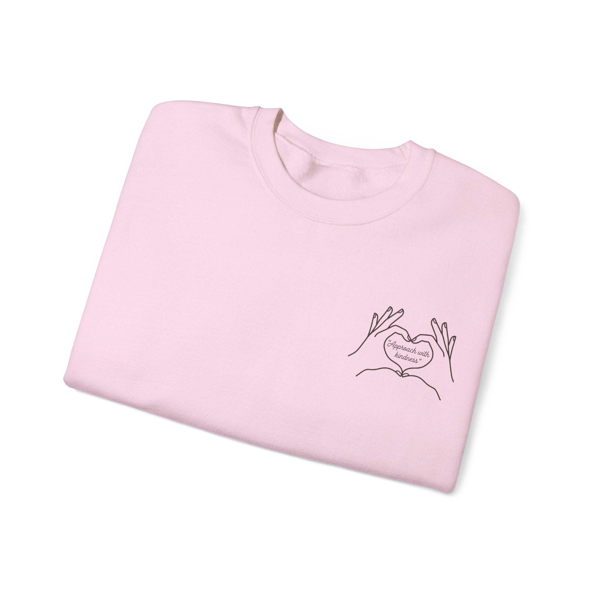 Approach with kindness Minimal Line Art Heart Hands Crewneck Sweatshirt